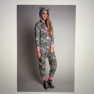 Totally Pink! Women’s Zebra onesie hooded Pajama